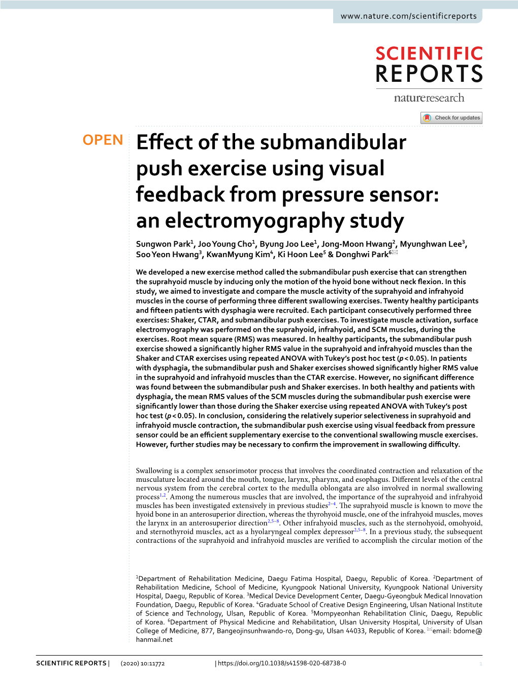 Effect of the Submandibular Push Exercise Using Visual Feedback From