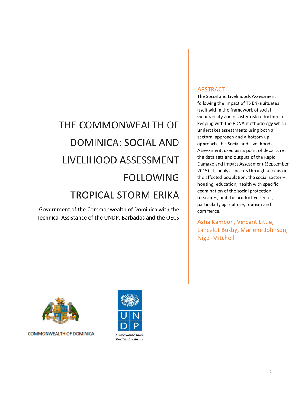 Social and Livelihood Assessment Following Tropical Storm Erika