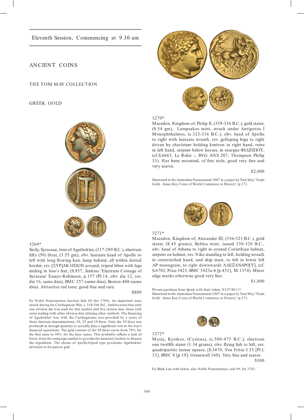 Eleventh Session, Commencing at 9.30 Am ANCIENT COINS