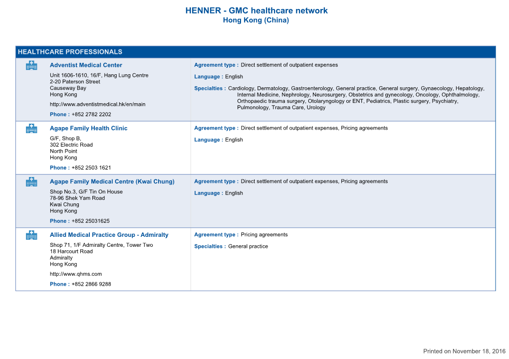 HENNER - GMC Healthcare Network Hong Kong (China)