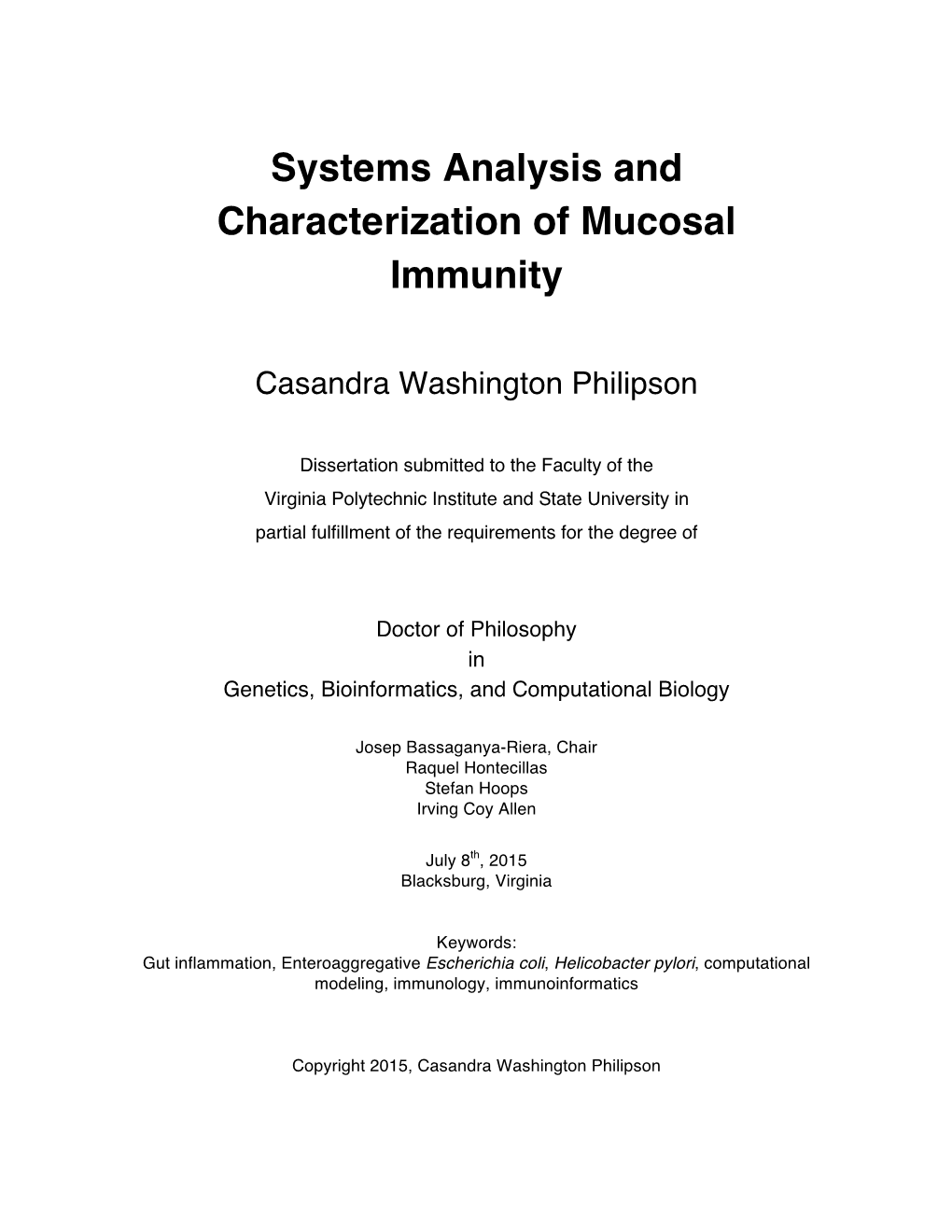 Systems Analysis and Characterization of Mucosal Immunity