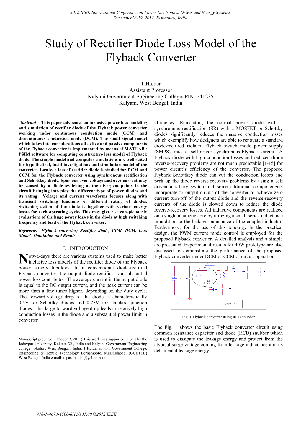 Study of Rectifier Diode Loss Model of the Flyback Converter