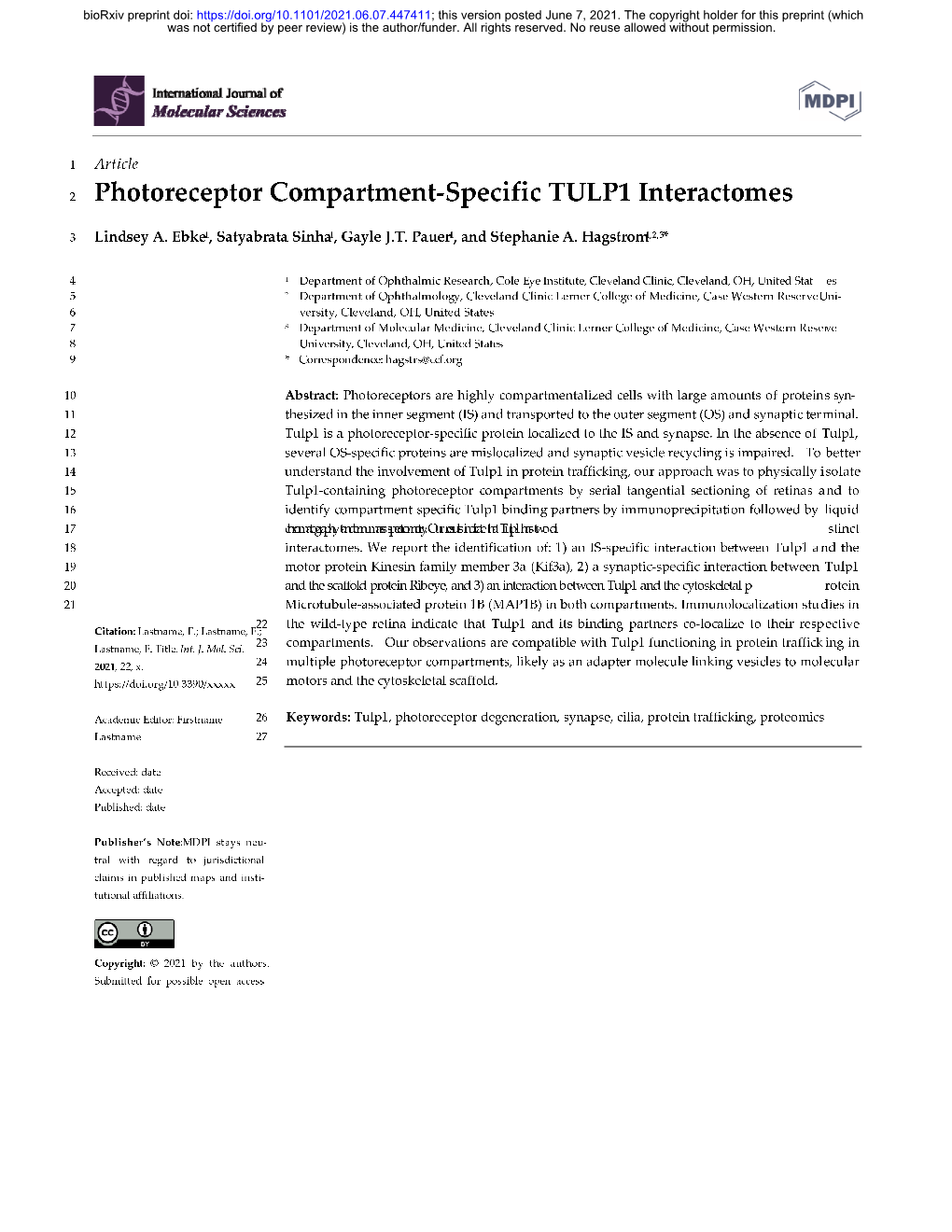 Photoreceptor Compartment-Specific TULP1 Interactomes