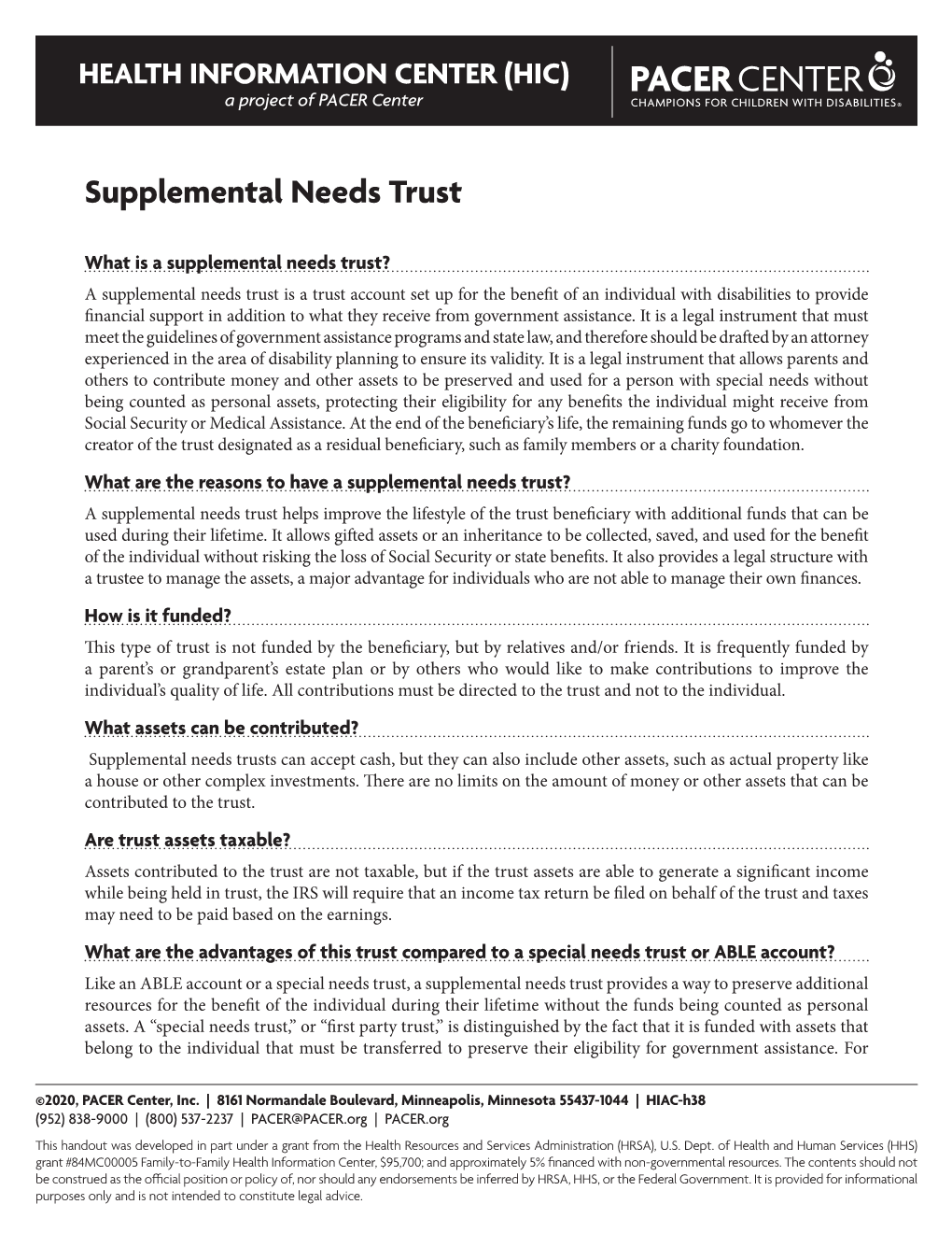 Supplemental Needs Trust