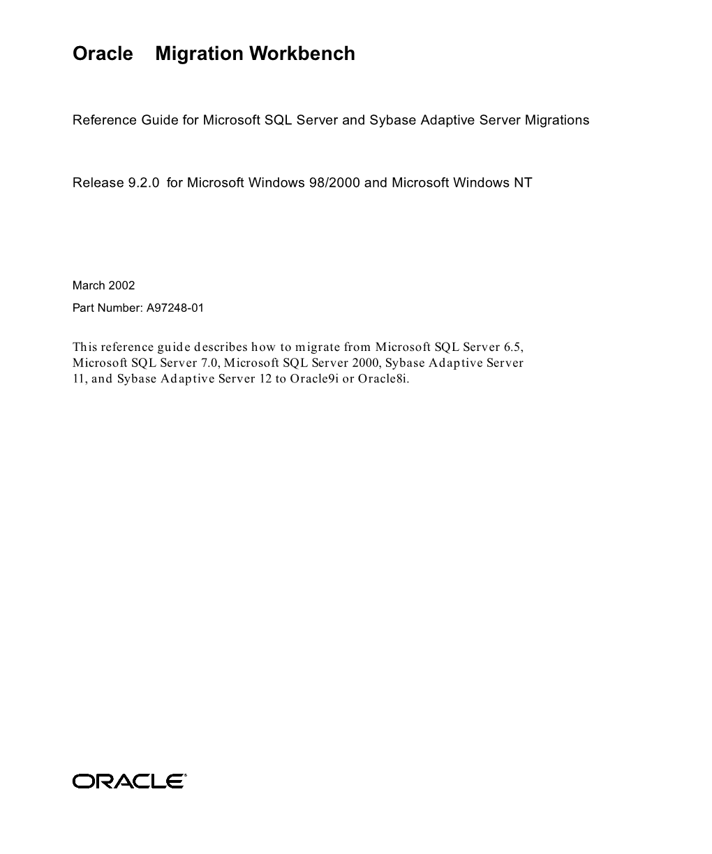 Oracle Migration Workbench Reference Guide for Microsoft SQL