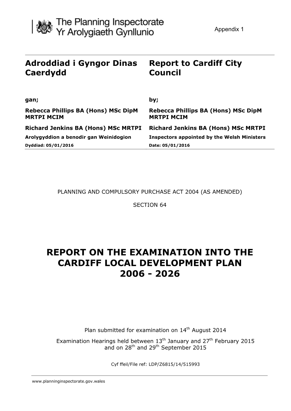 Report on the Examination Into the Cardiff Local Development Plan 2006 - 2026