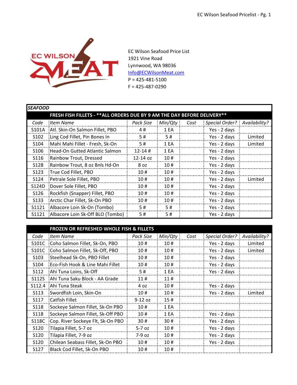 EC Wilson Seafood Pricelist - Pg