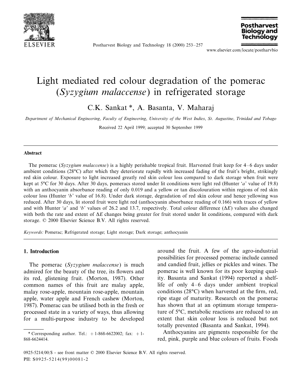 Syzygium Malaccense) in Refrigerated Storage