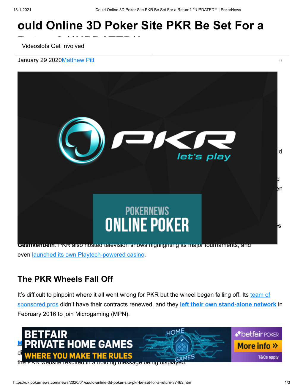 Ould Online 3D Poker Site PKR Be Set for a Return? **UPDATED** | Pokernews Ould Online 3D Poker Site PKR Be Set for A