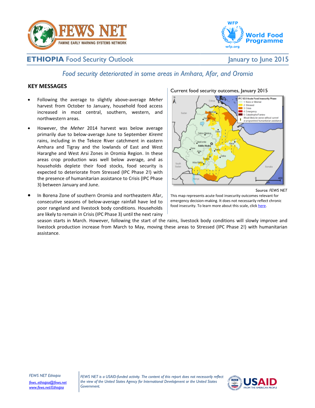 ETHIOPIA Food Security Outlook January to June 2015