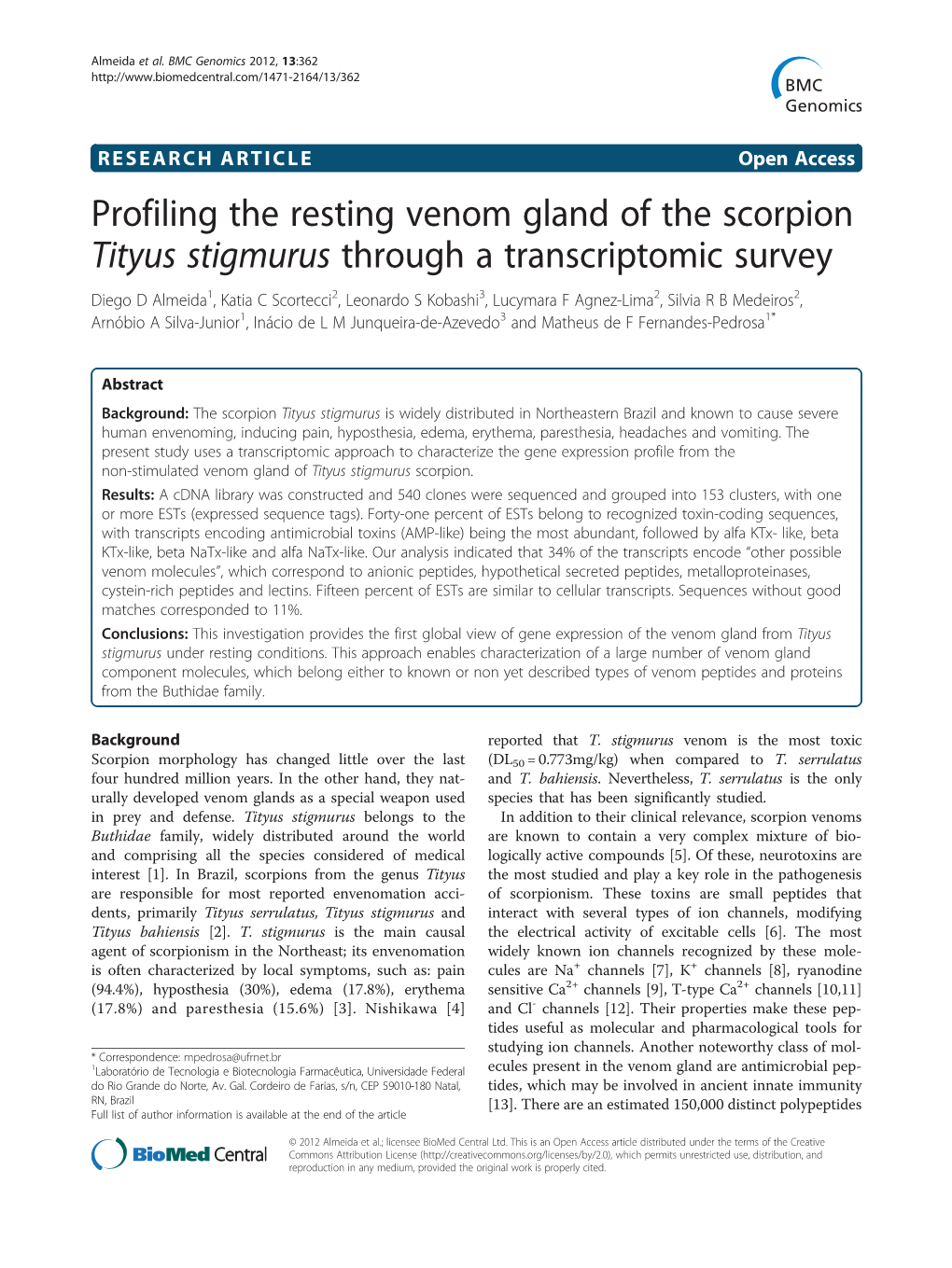 Profiling the Resting Venom Gland of the Scorpion Tityus Stigmurus