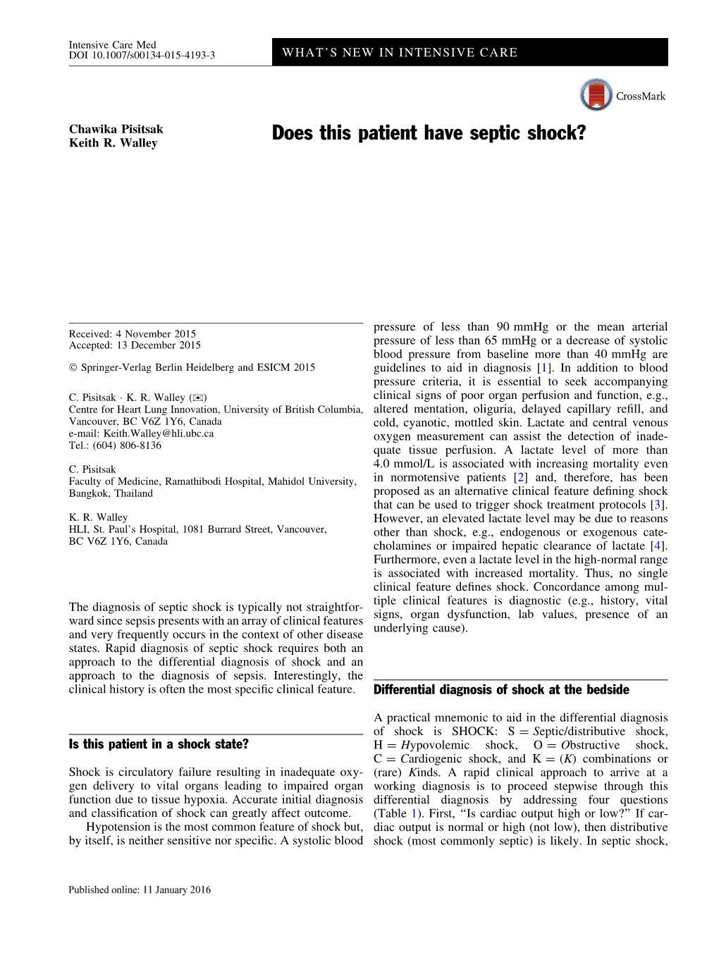 Does This Patient Have Septic Shock? Keith R