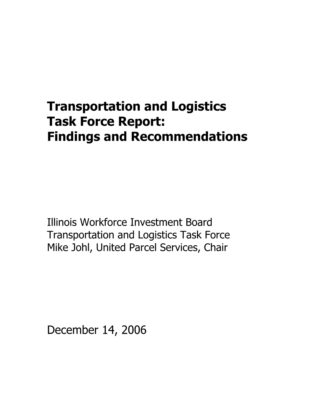 Transportation and Logistics Task Force Report: Findings and Recommendations