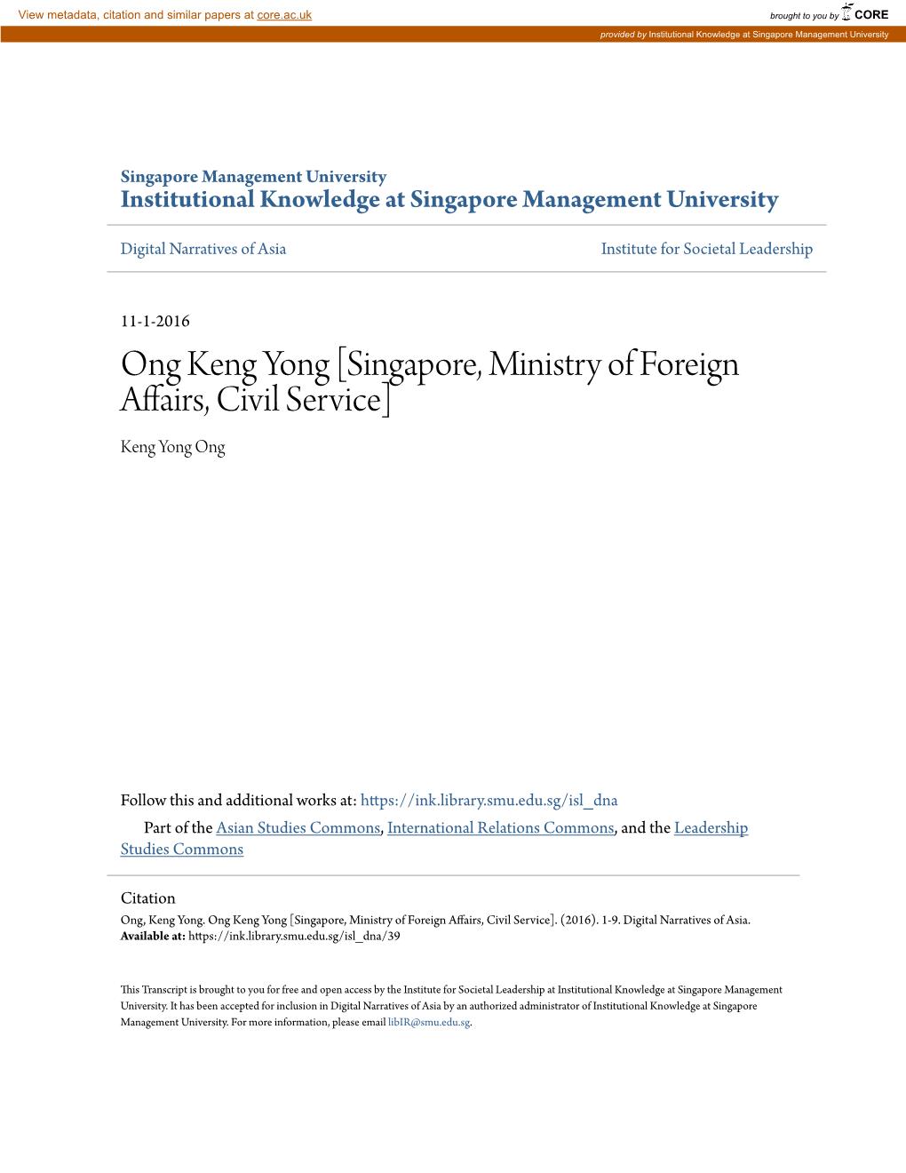 Ong Keng Yong [Singapore, Ministry of Foreign Affairs, Civil Service] Keng Yong Ong