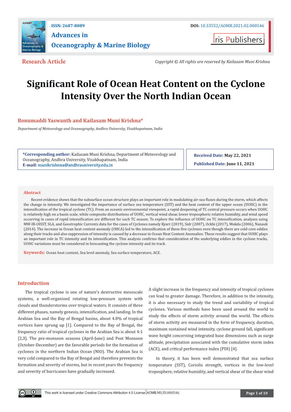 Significant Role of Ocean Heat Content on the Cyclone Intensity Over the North Indian Ocean