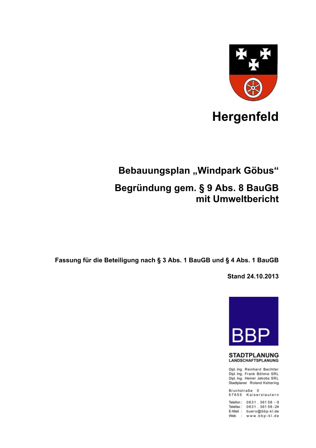 Hergenfeld Bebauungsplan „Windpark Göbus“ Begründung Gem