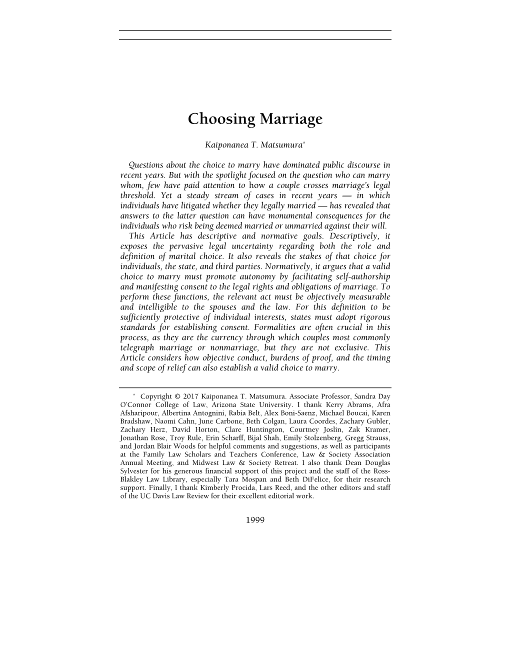 Choosing Marriage