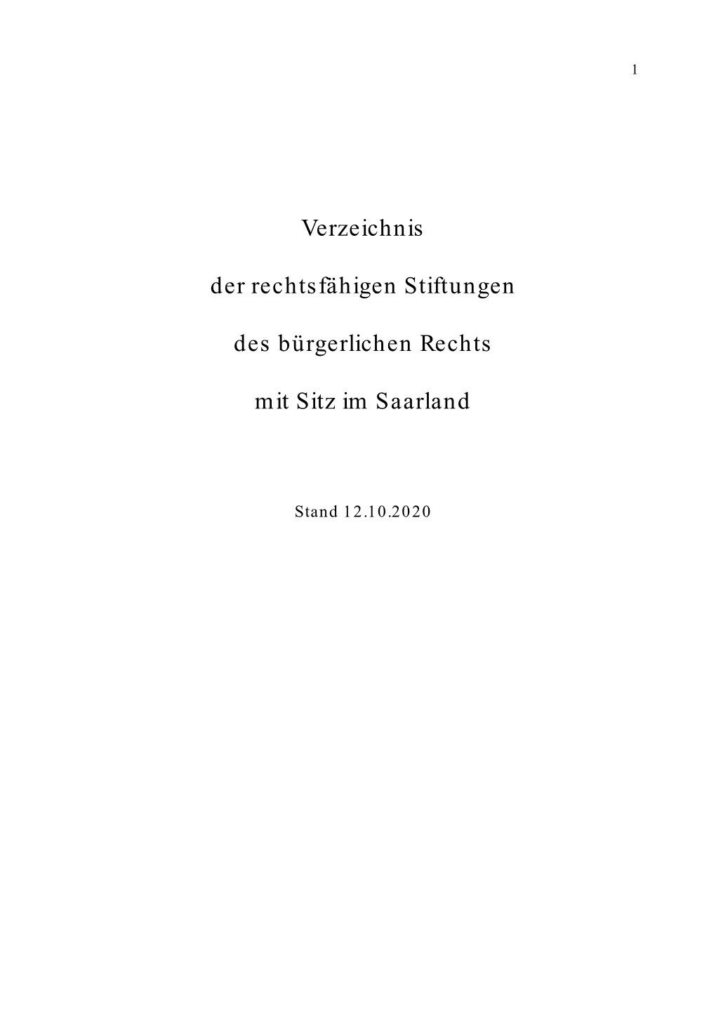 Verzeichnis Der Rechtsfähigen Stiftungen Des Bürgerlichen Rechts