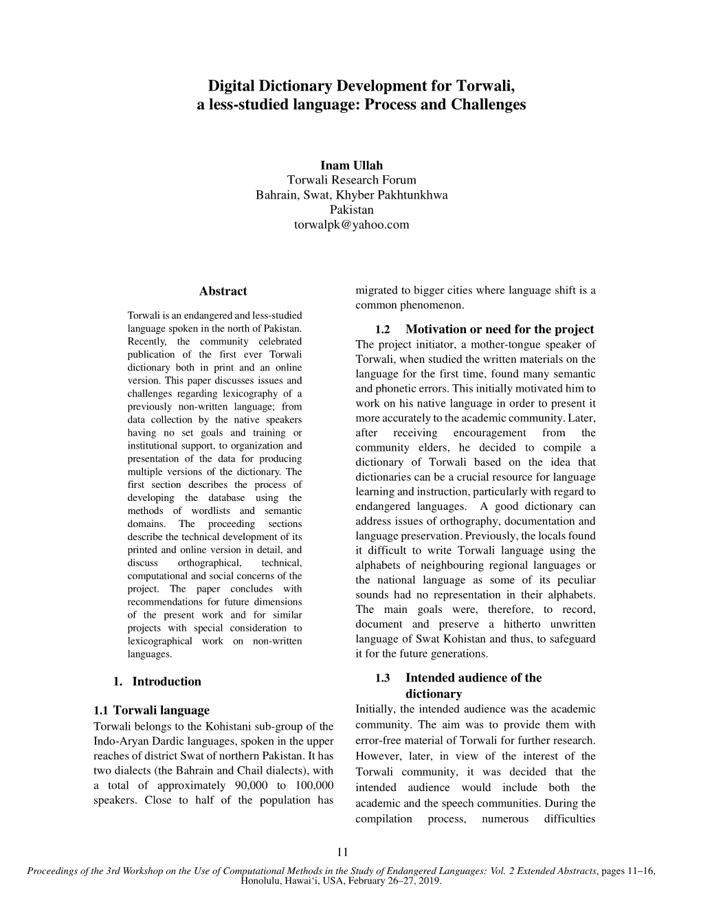 Digital Dictionary Development for Torwali, a Less-Studied Language: Process and Challenges