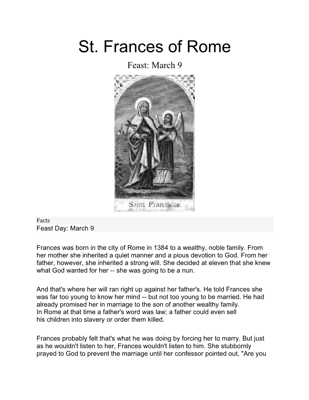 St. Frances of Rome Feast: March 9