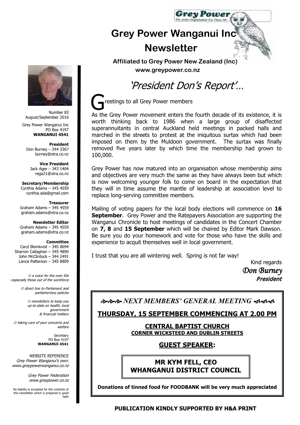 'President Don's Report'…
