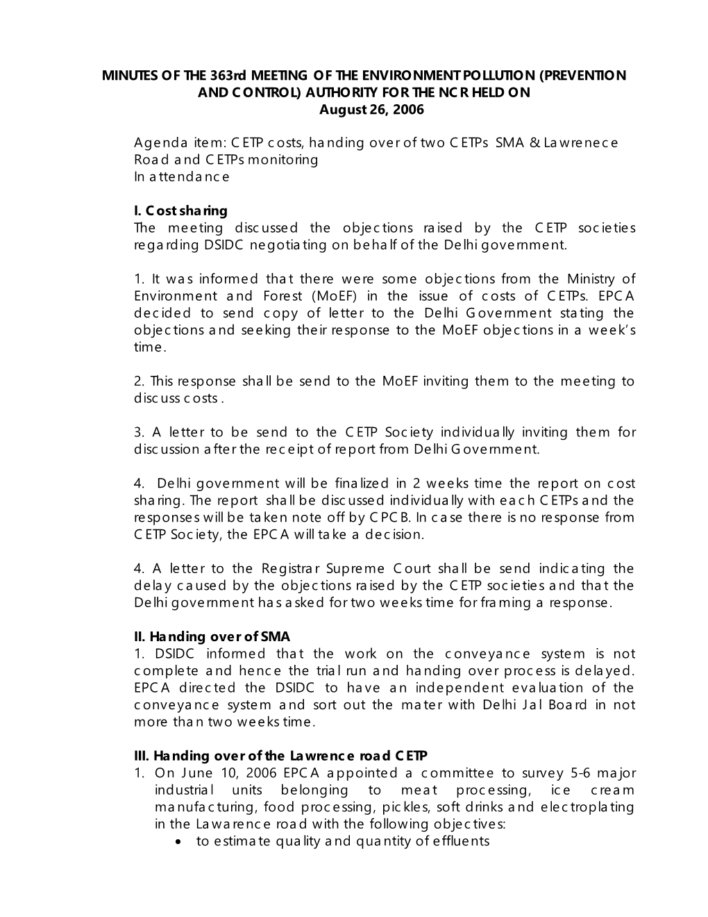 MINUTES of the 363Rd MEETING of the ENVIRONMENT POLLUTION (PREVENTION and CONTROL) AUTHORITY for the NCR HELD on August 26, 2006