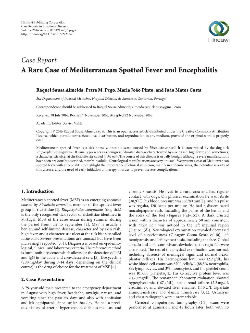 Case Report a Rare Case of Mediterranean Spotted Fever and Encephalitis