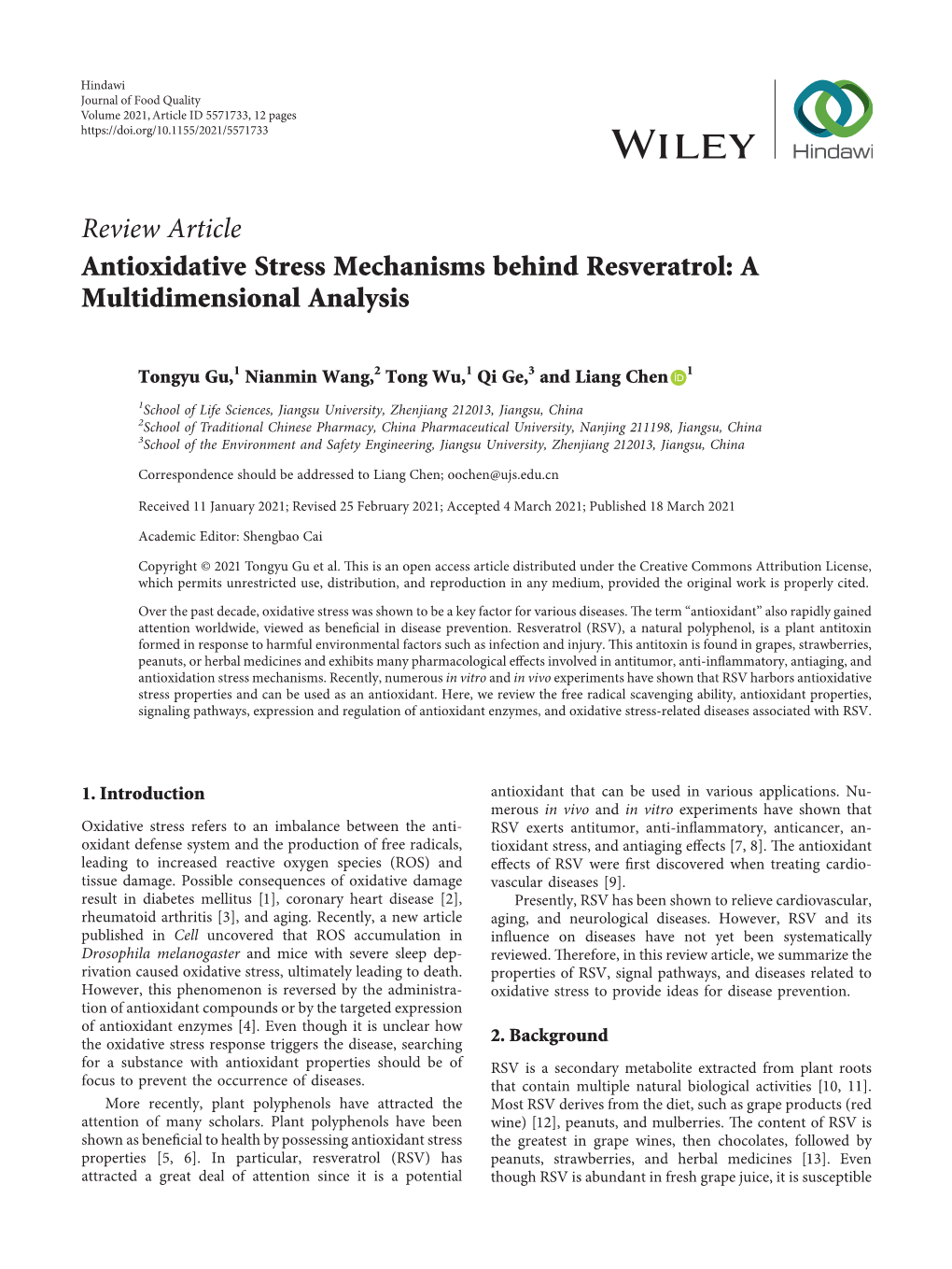 Antioxidative Stress Mechanisms Behind Resveratrol: a Multidimensional Analysis