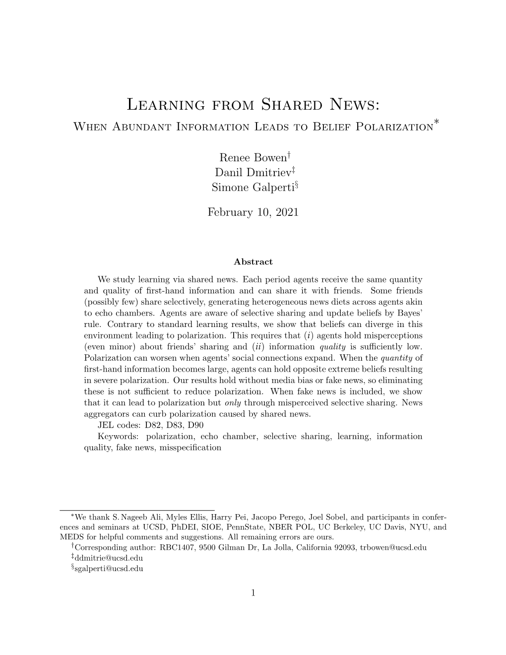 Learning from Shared News: ∗ When Abundant Information Leads to Belief Polarization