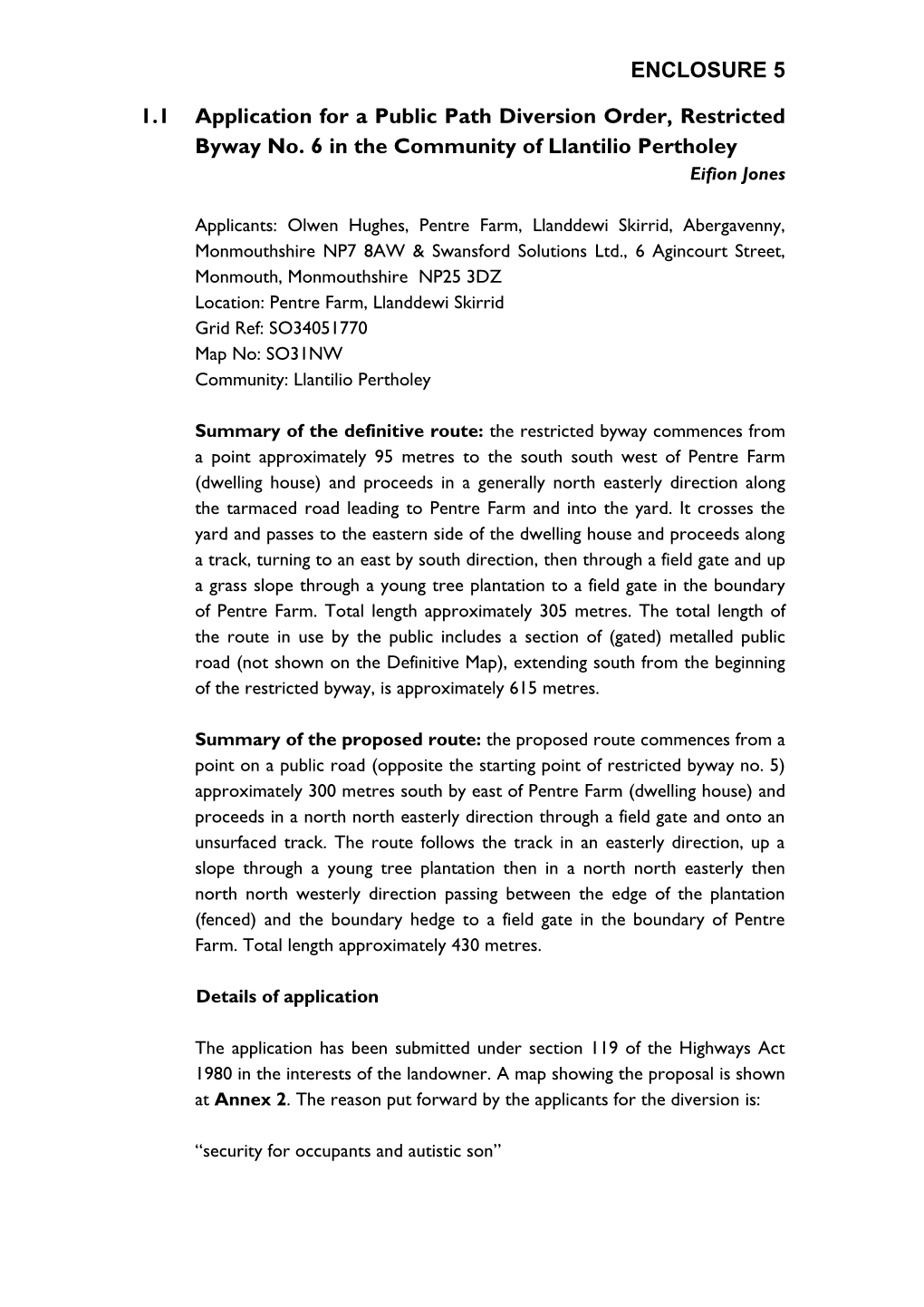 Proposed Diversion of Public Footpath No. Community Of__