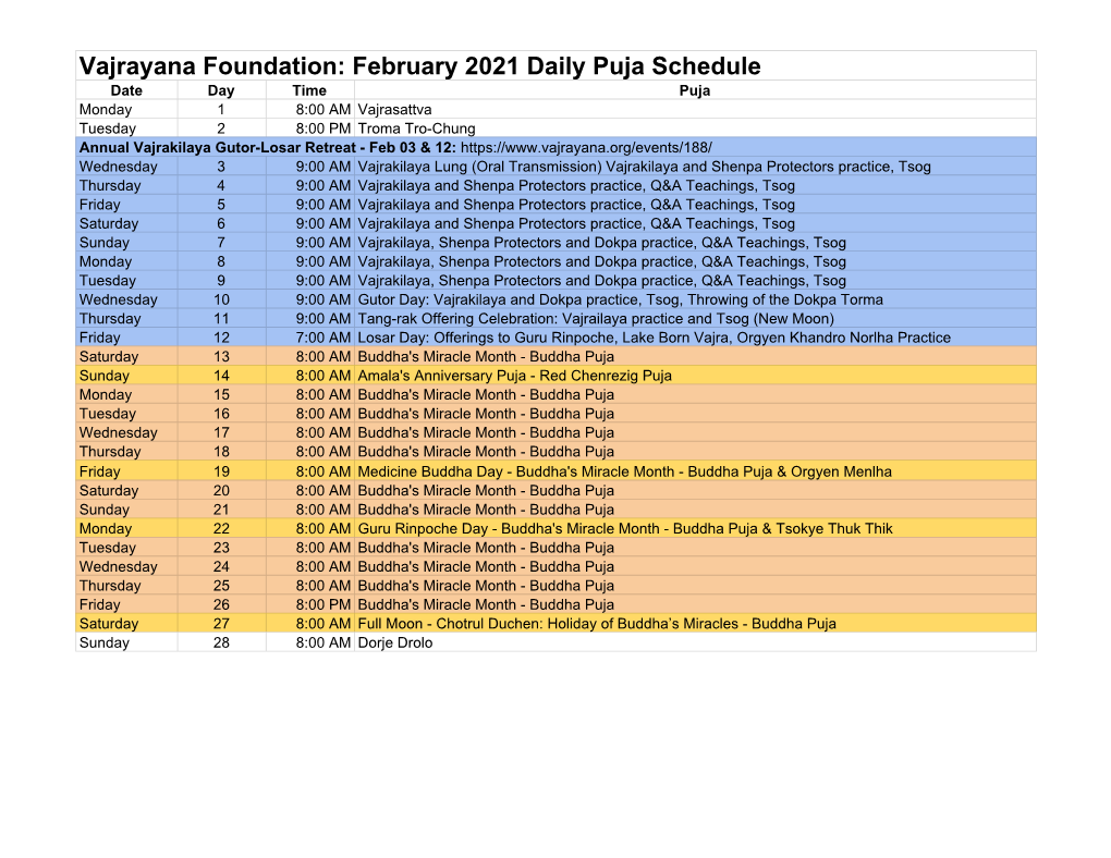 Pema Osel Ling Daily Puja Schedule