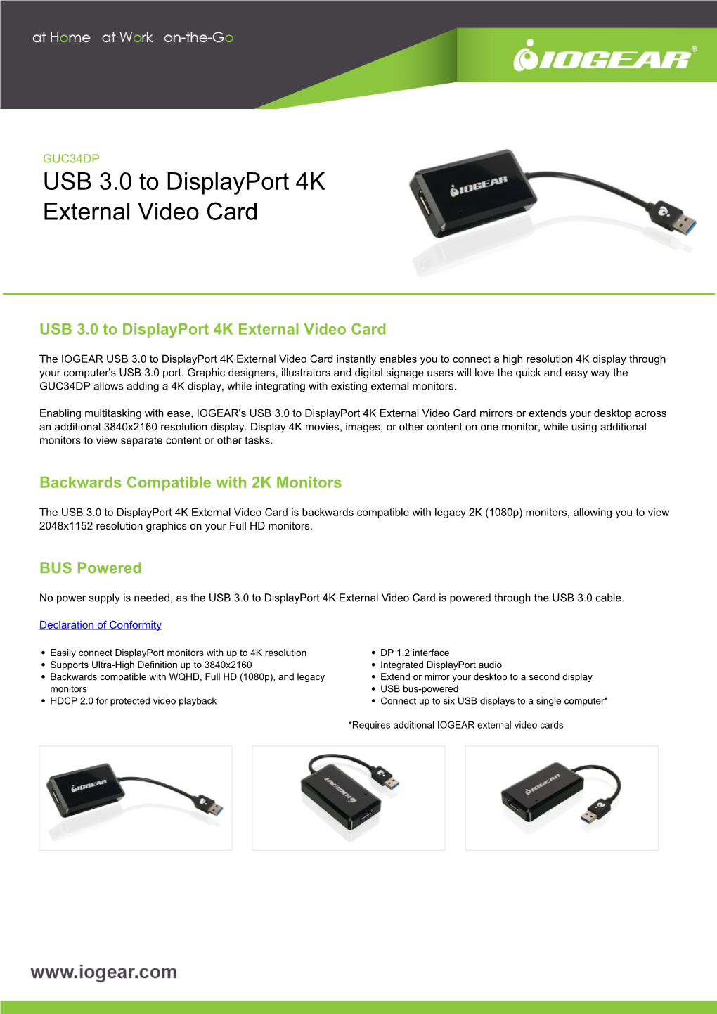 USB 3.0 to Displayport 4K External Video Card