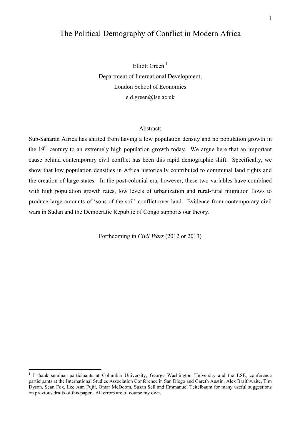 The Political Demography of Conflict in Modern Africa