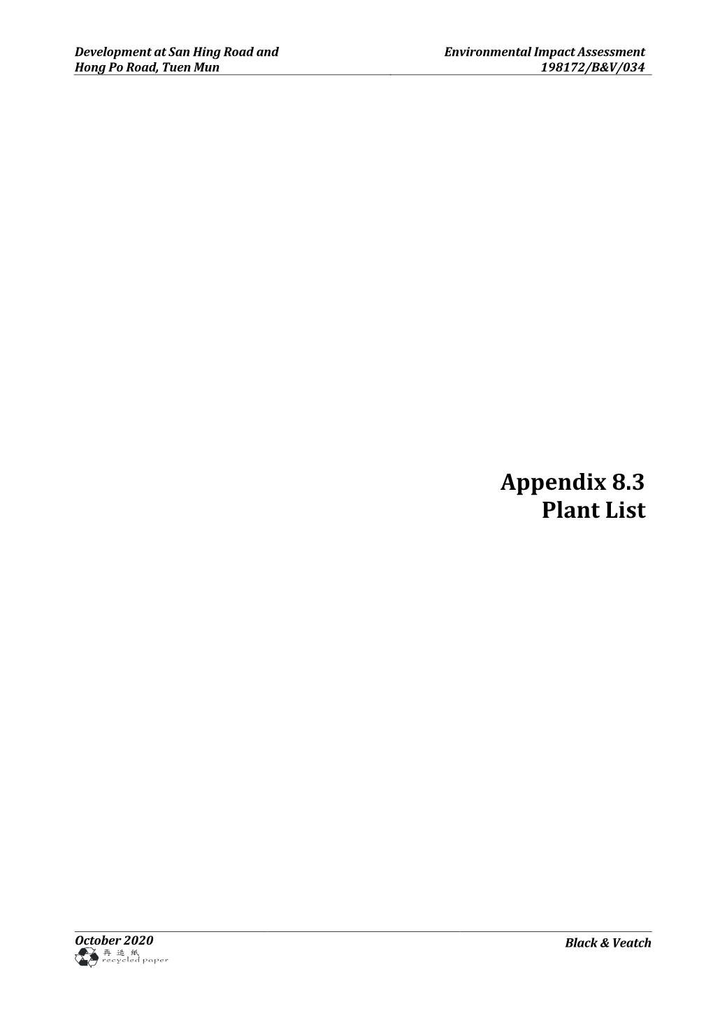 Appendix 8.3 Plant List