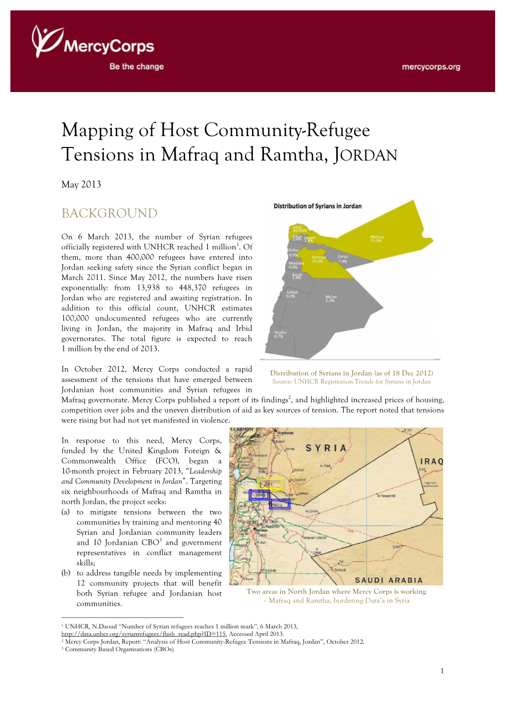 Mapping of Host Community-Refugee Tensions in Mafraq and Ramtha, JORDAN