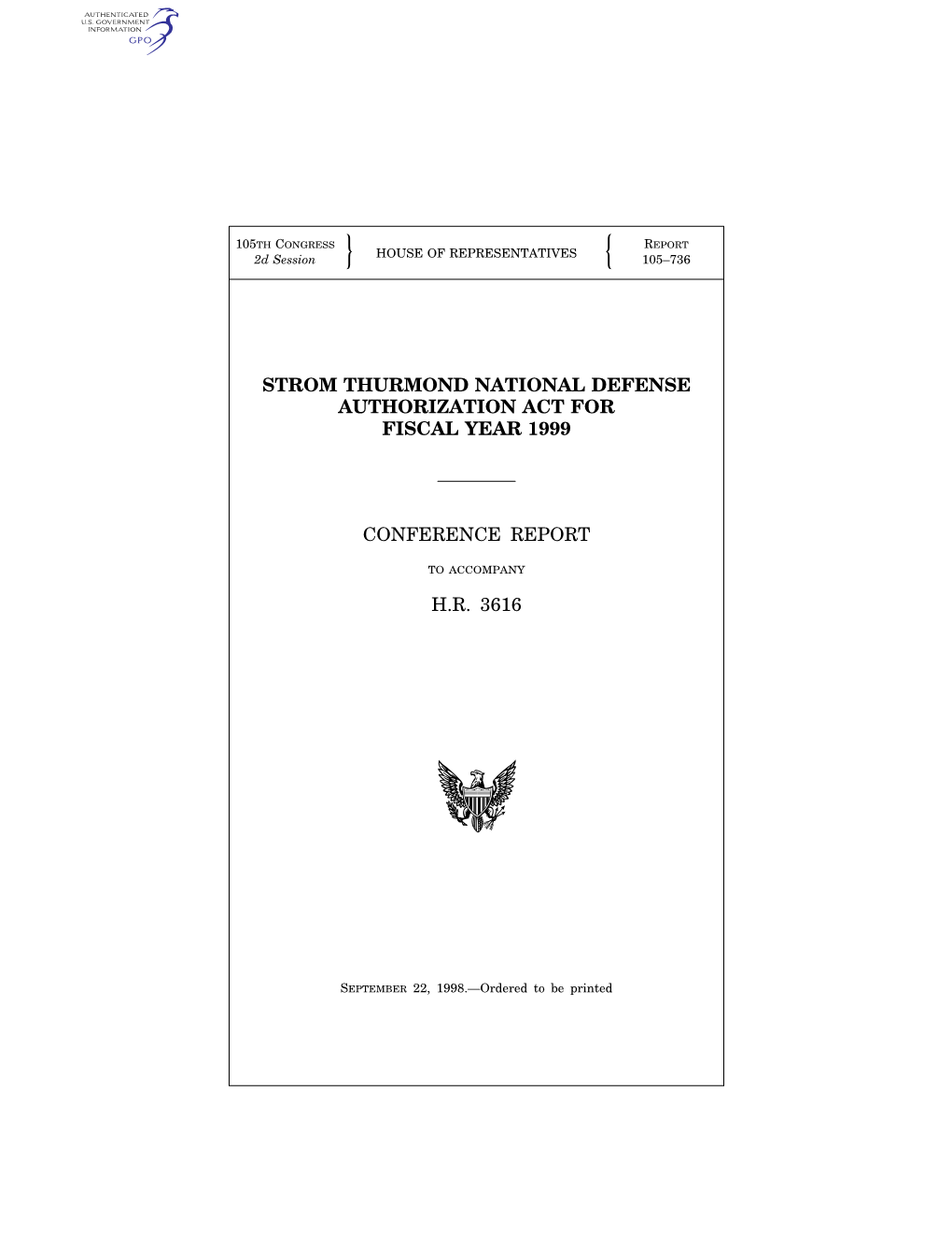 Strom Thurmond National Defense Authorization Act for Fiscal Year 1999