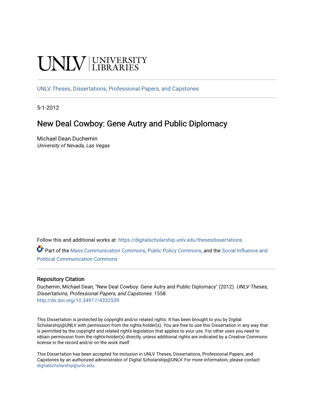 New Deal Cowboy: Gene Autry and Public Diplomacy