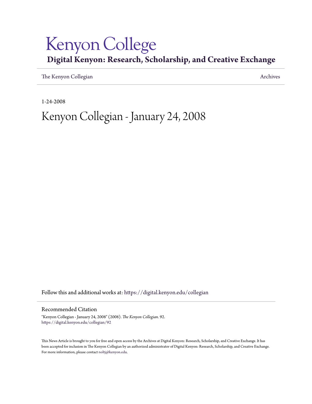 Kenyon Collegian Archives