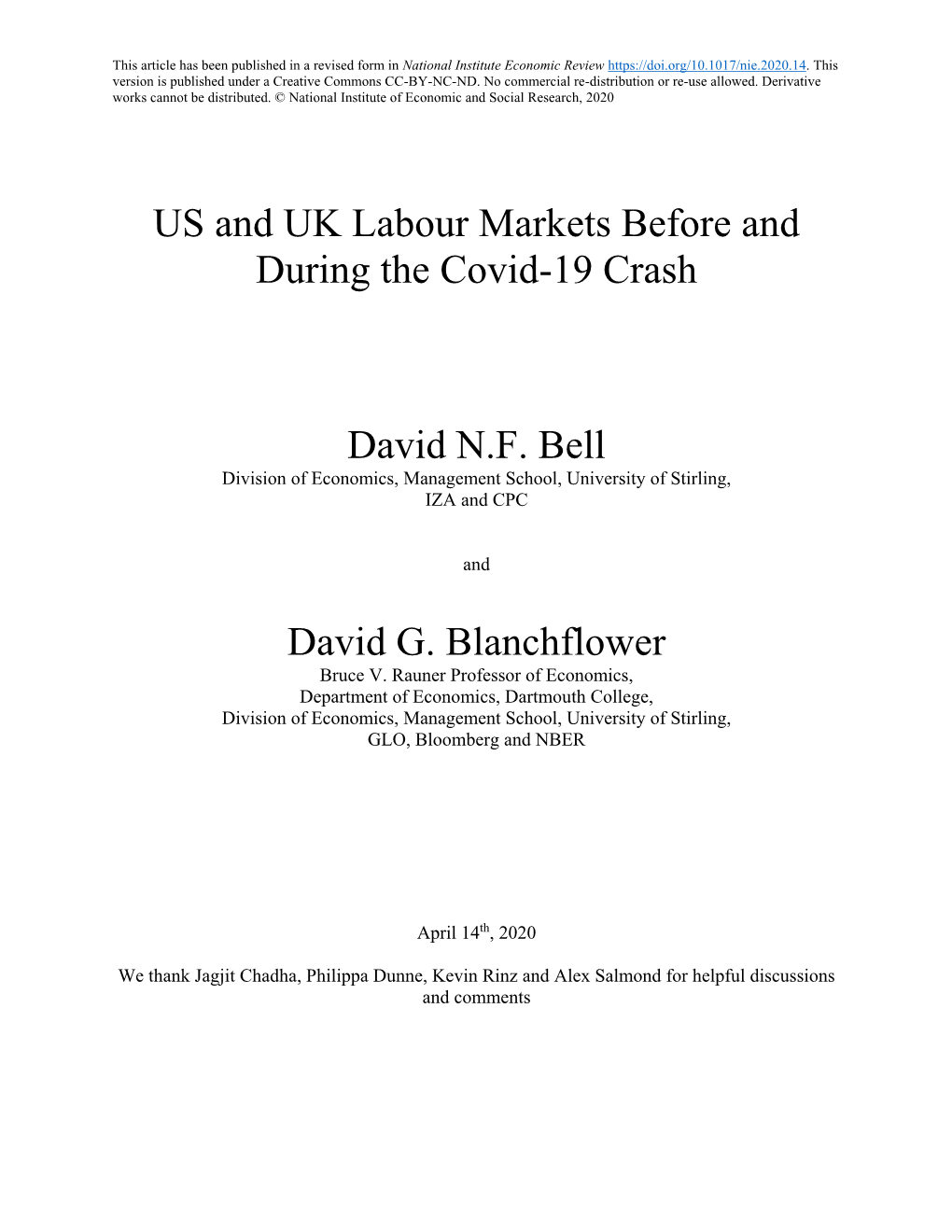 US and UK Labour Markets Before and During the Covid-19 Crash