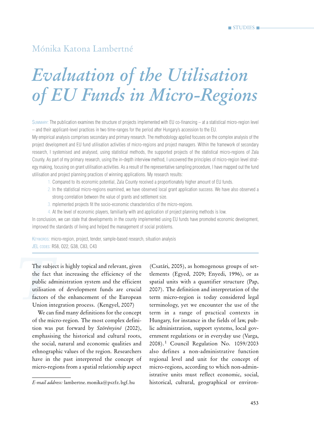 Evaluation of the Utilisation of EU Funds in Micro-Regions