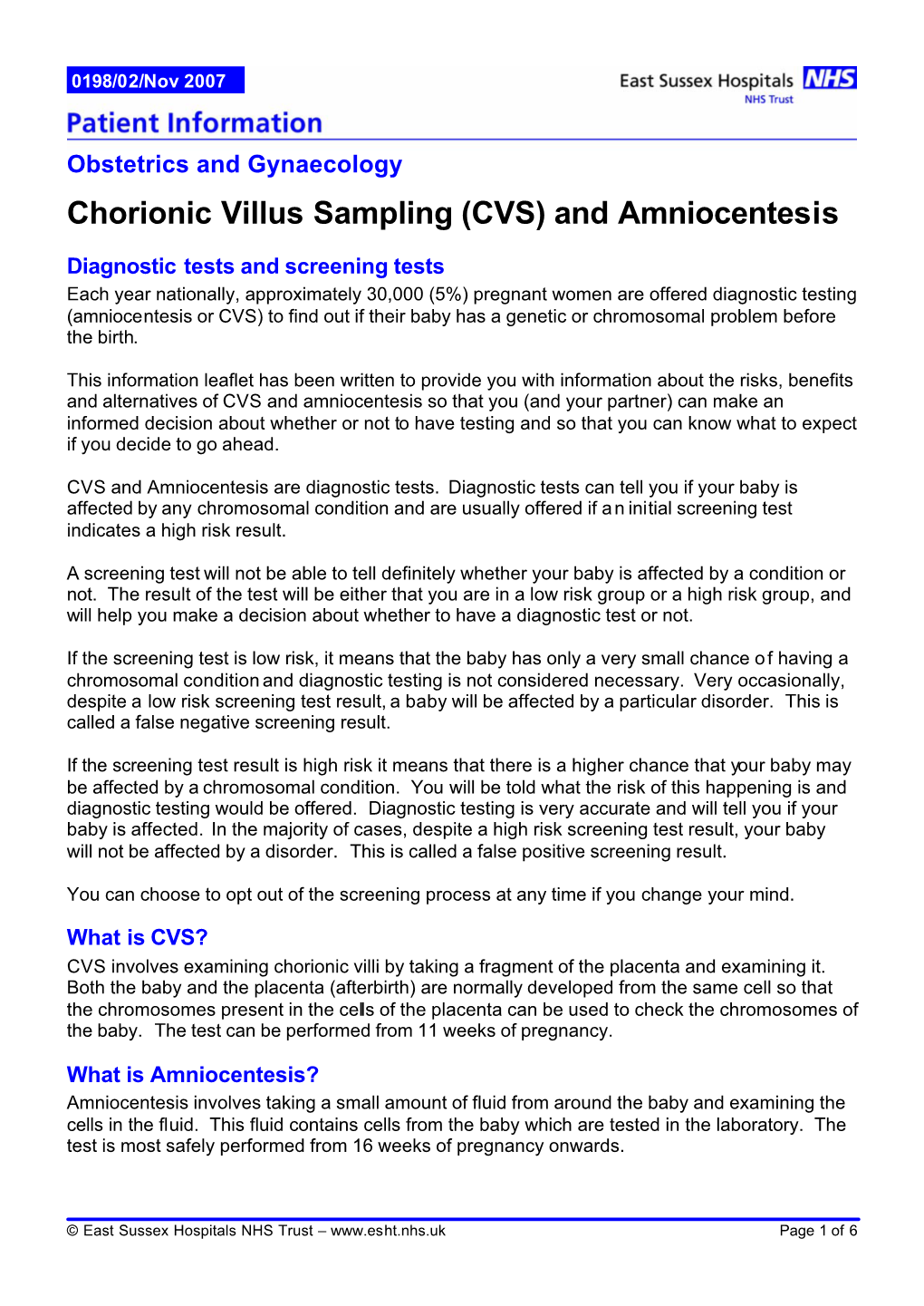 Chorionic Villus Sampling (CVS) and Amniocentesis
