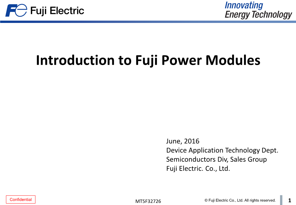 Fuji Electric – Introduction to Fuji Power Modules