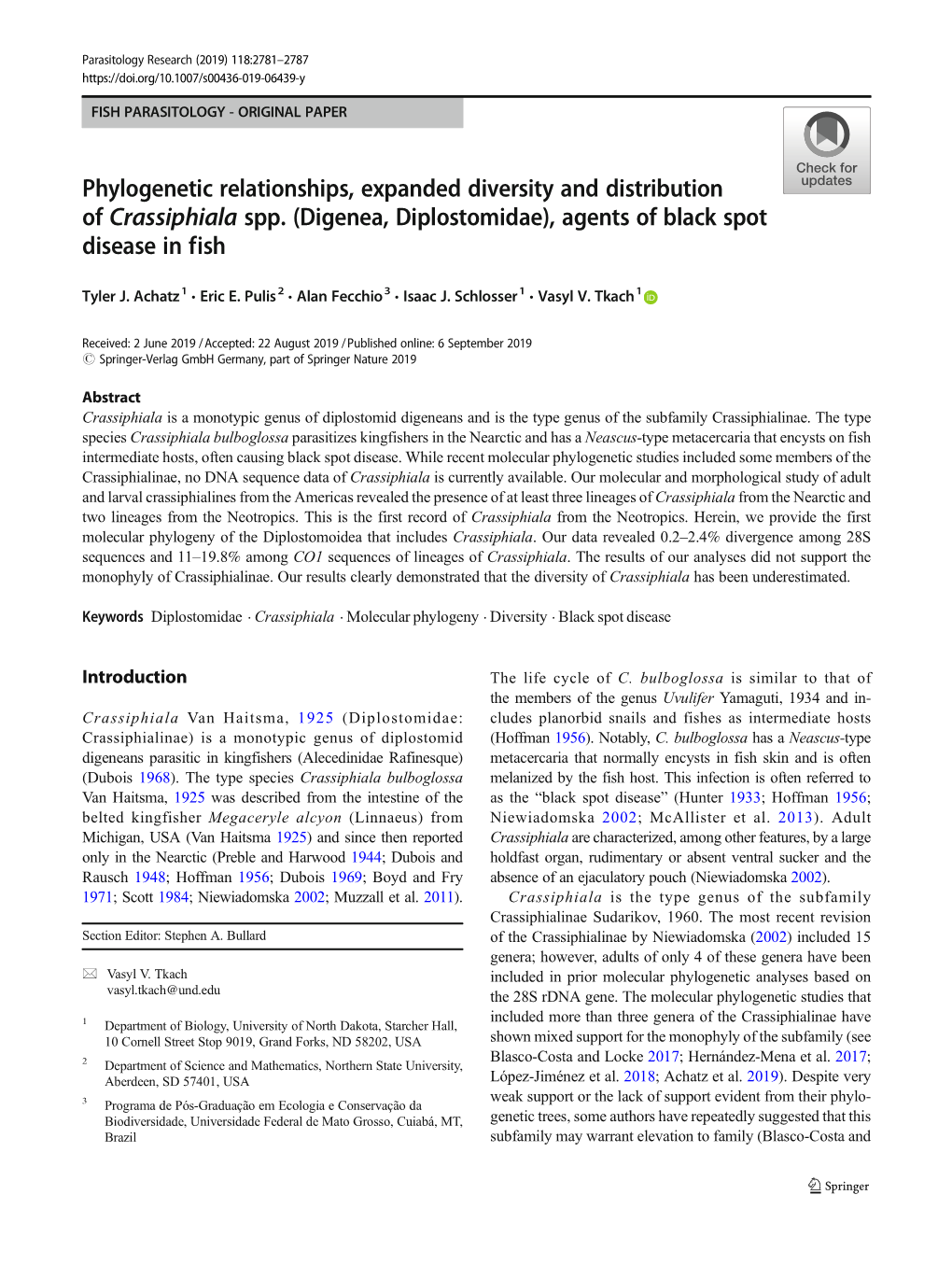 Digenea, Diplostomidae), Agents of Black Spot Disease in Fish