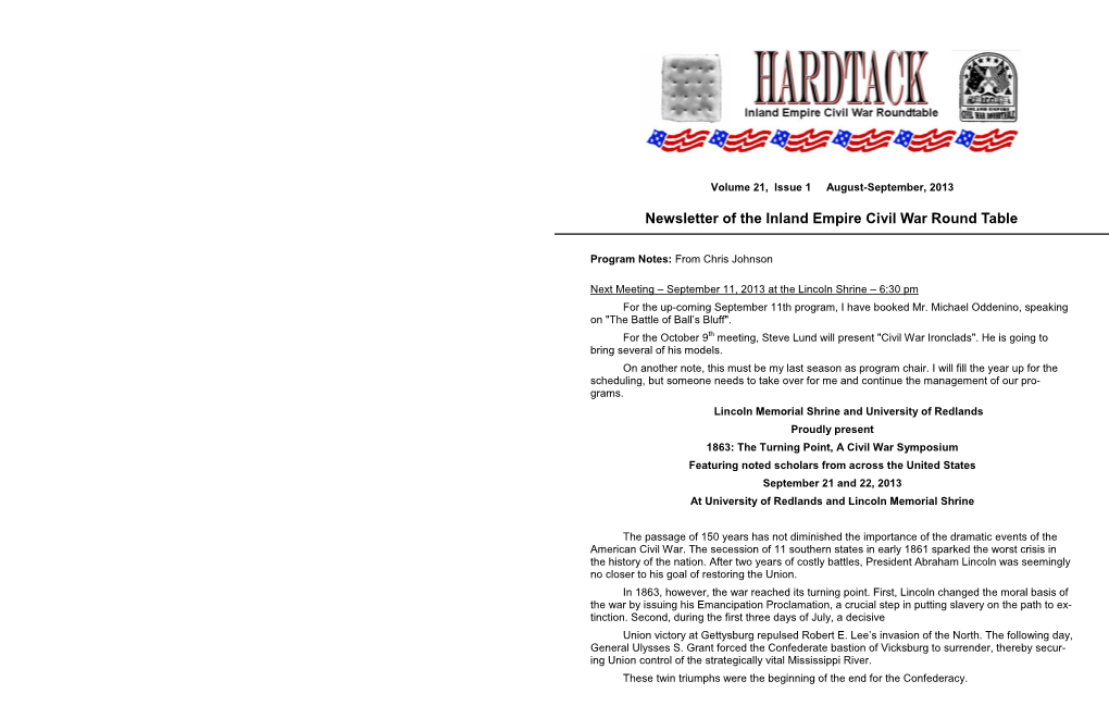 Newsletter of the Inland Empire Civil War Round Table