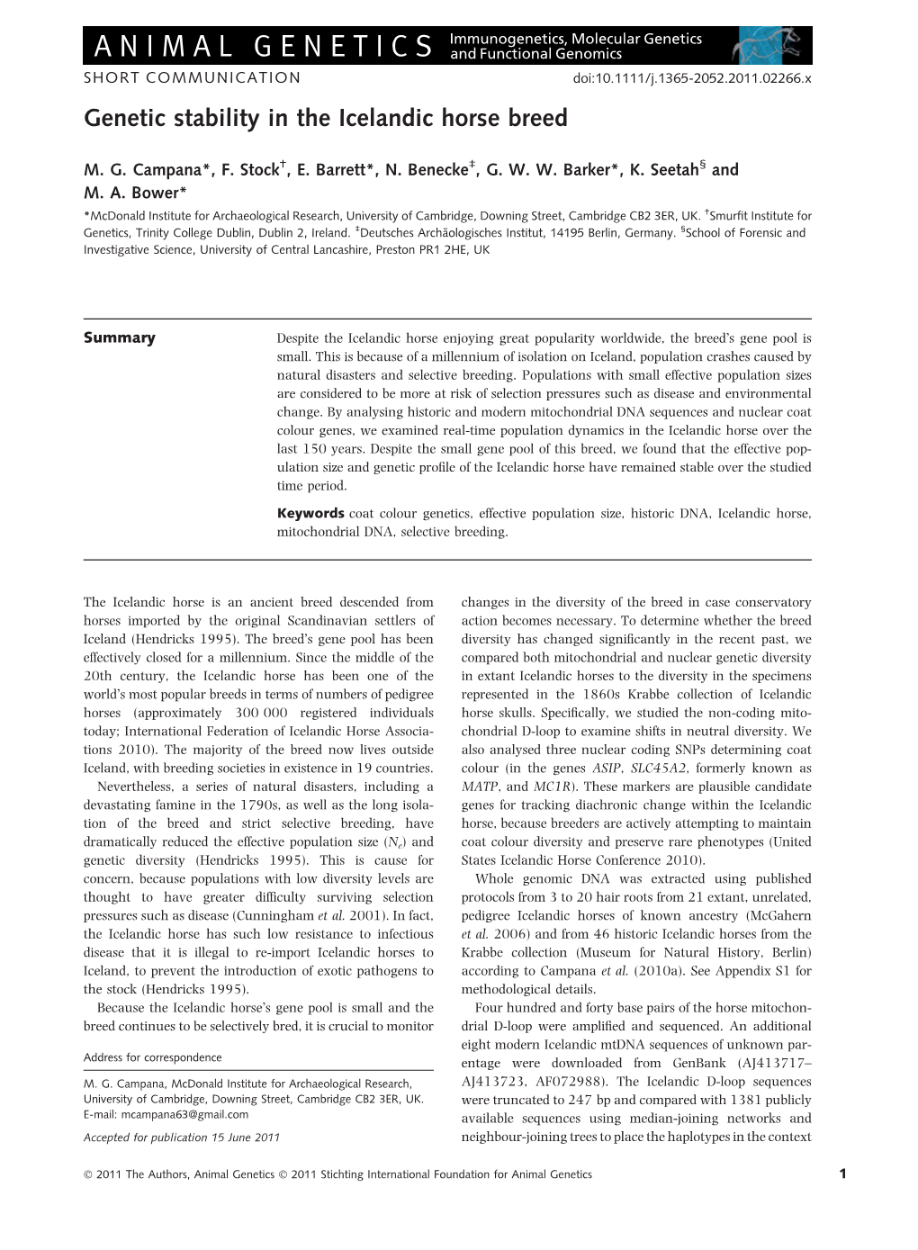 Genetic Stability in the Icelandic Horse Breed