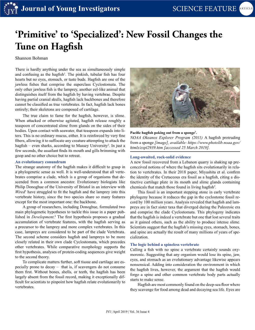 New Fossil Changes the Tune on Hagfish Shannon Bohman