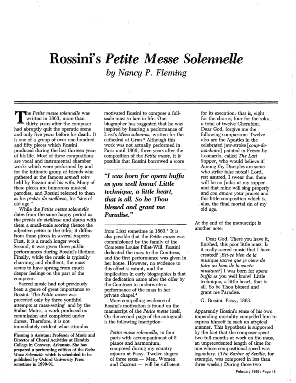 Rossini's Petite Messe Solennelle by Nancy P