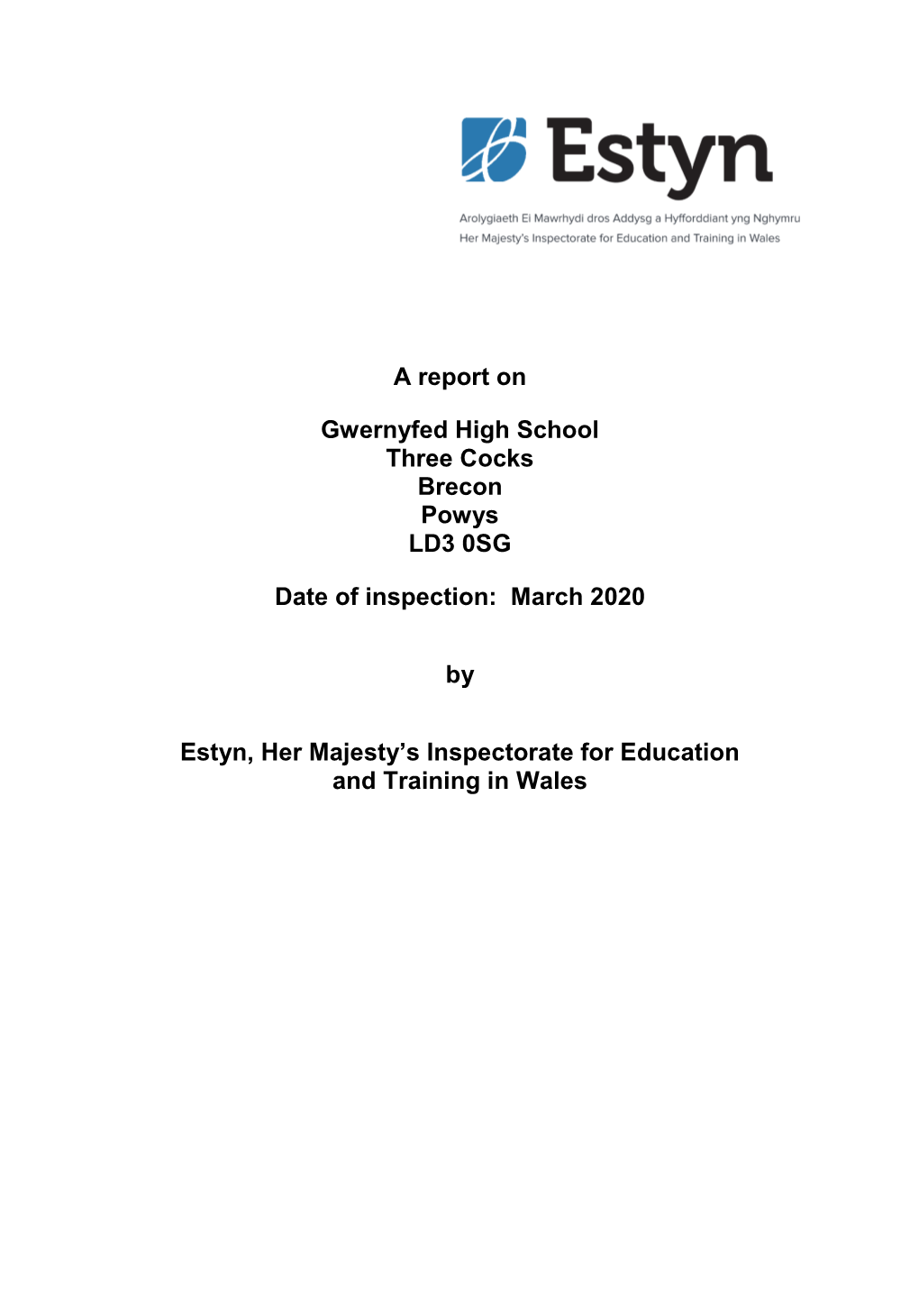 Inspection Report Gwernyfed High School 2020