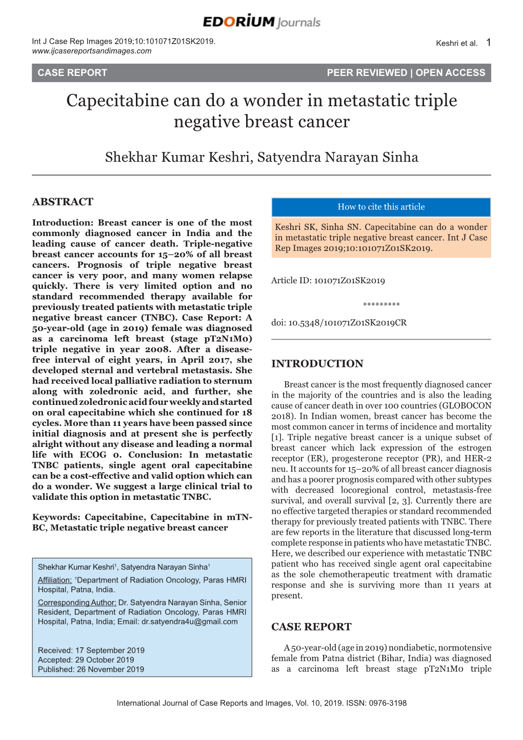 Capecitabine Can Do a Wonder in Metastatic Triple Negative Breast Cancer