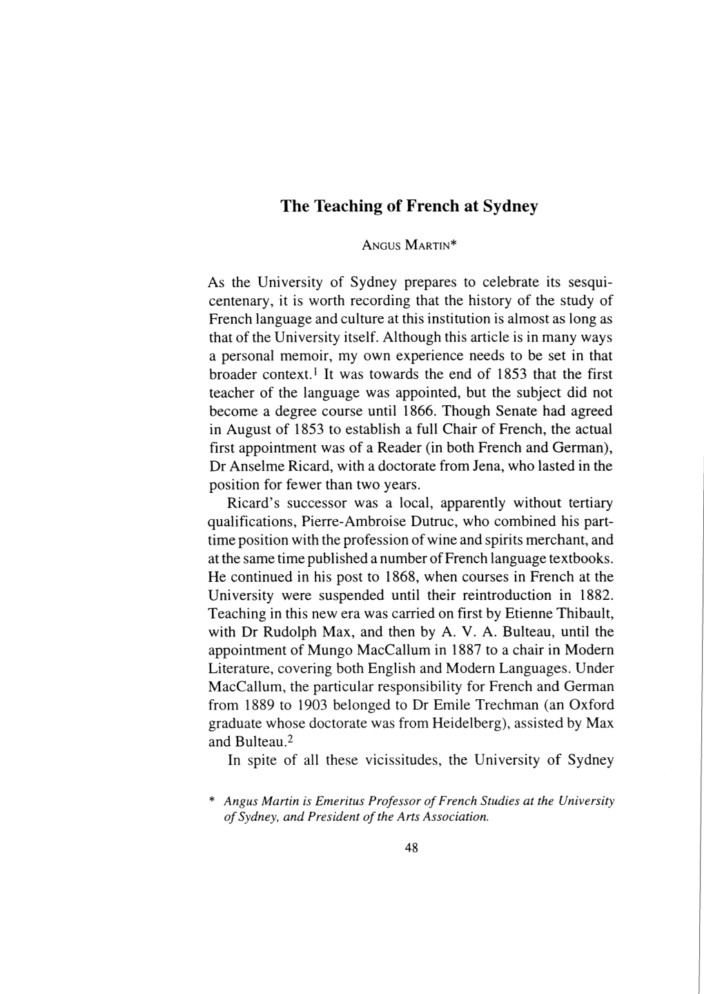 The Teaching of French at Sydney